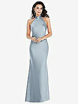 Front View Thumbnail - Mist Scarf Tie High-Neck Halter Maxi Slip Dress