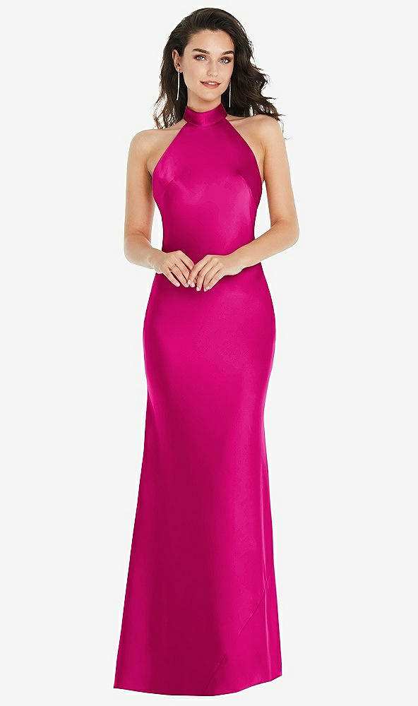 Front View - Think Pink Scarf Tie High-Neck Halter Maxi Slip Dress