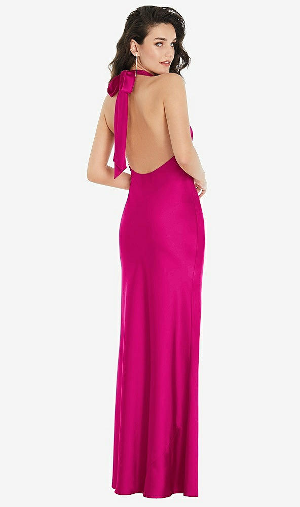 Back View - Think Pink Scarf Tie High-Neck Halter Maxi Slip Dress