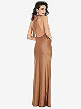 Rear View Thumbnail - Toffee Scarf Tie High-Neck Halter Maxi Slip Dress