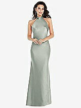 Front View Thumbnail - Willow Green Scarf Tie High-Neck Halter Maxi Slip Dress