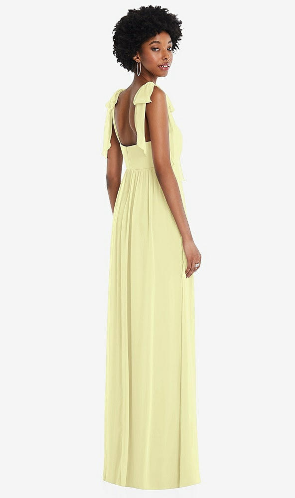 Back View - Butter Yellow Convertible Tie-Shoulder Empire Waist Maxi Dress