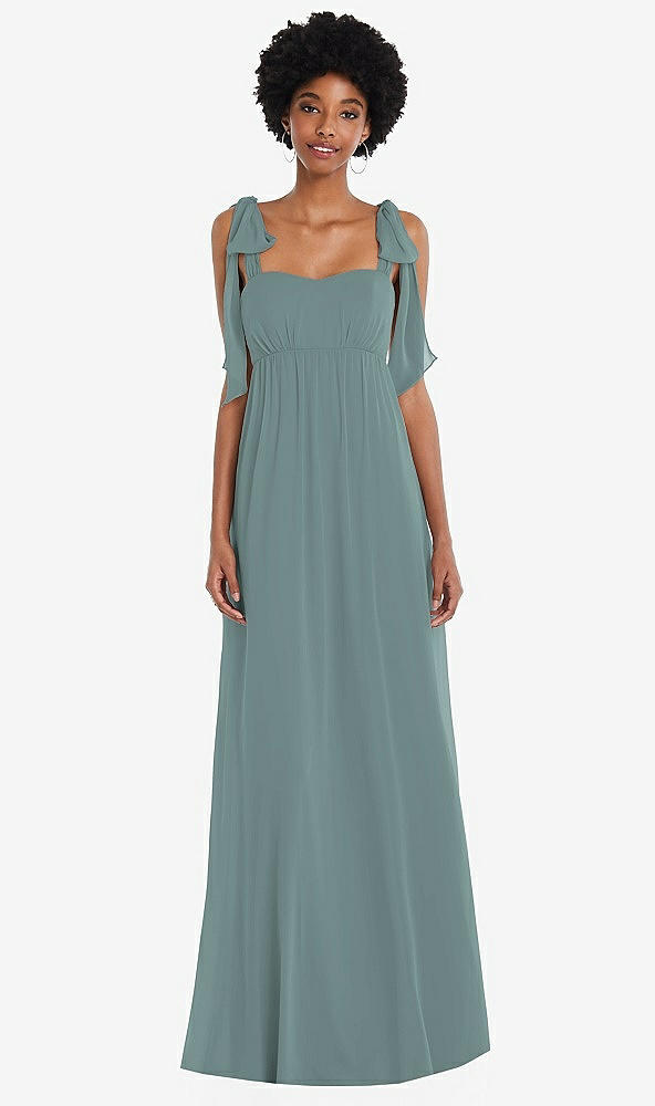 Front View - Icelandic Convertible Tie-Shoulder Empire Waist Maxi Dress