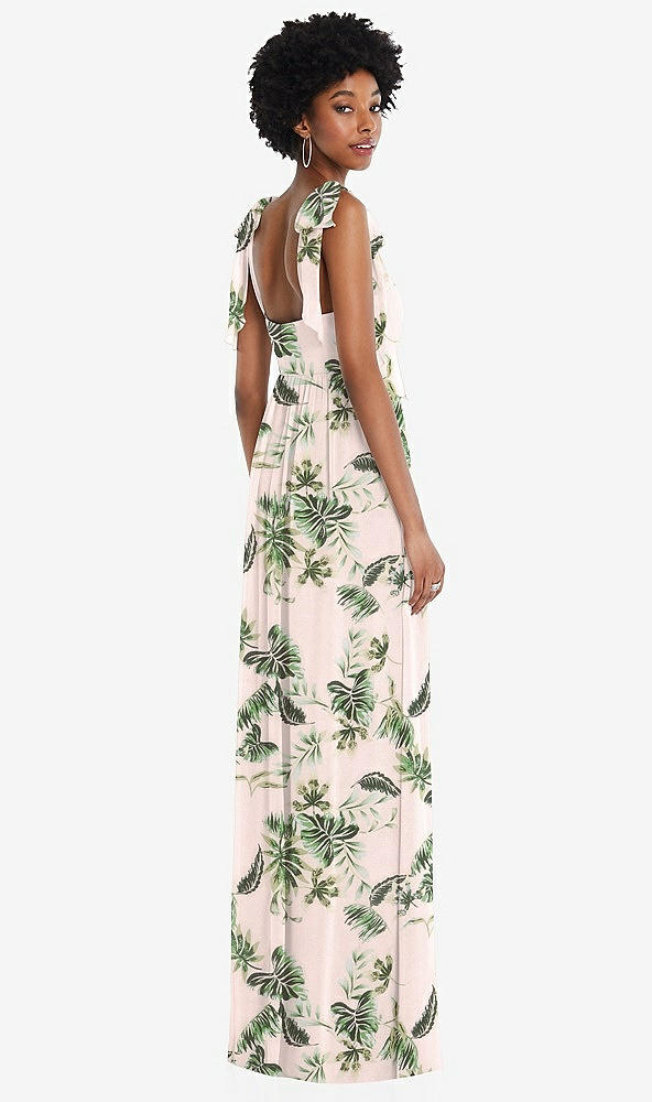 Back View - Palm Beach Print Convertible Tie-Shoulder Empire Waist Maxi Dress