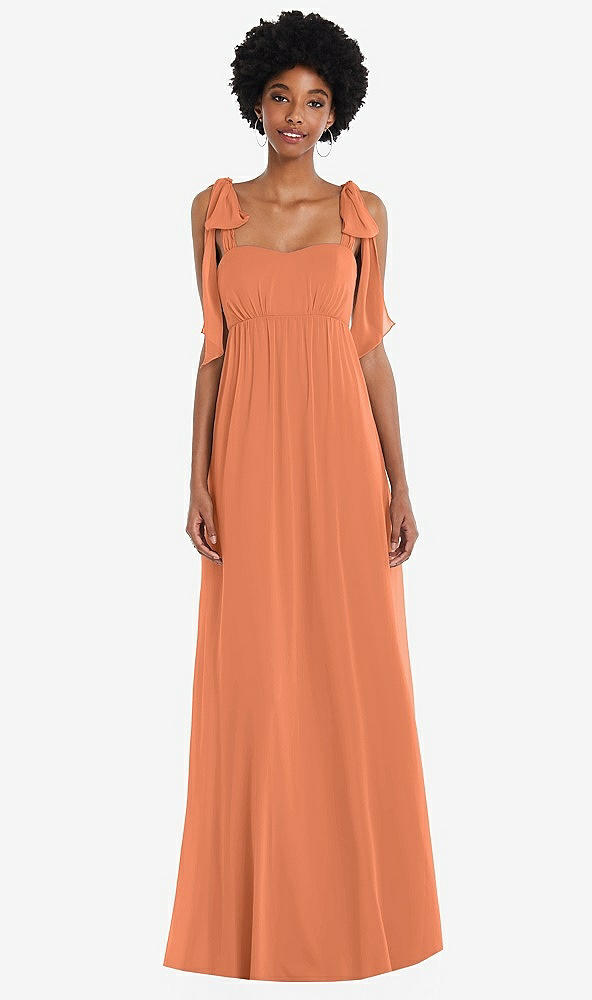 Front View - Sweet Melon Convertible Tie-Shoulder Empire Waist Maxi Dress