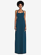 Alt View 4 Thumbnail - Atlantic Blue Convertible Tie-Shoulder Empire Waist Maxi Dress