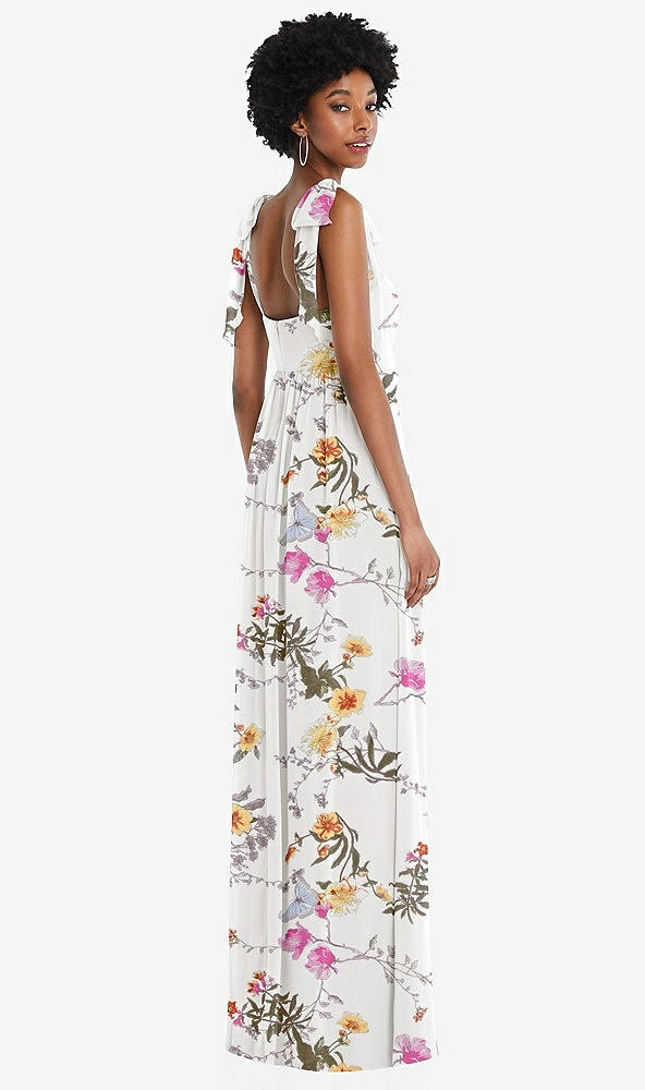 Back View - Butterfly Botanica Ivory Convertible Tie-Shoulder Empire Waist Maxi Dress