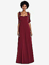 Front View Thumbnail - Burgundy Convertible Tie-Shoulder Empire Waist Maxi Dress