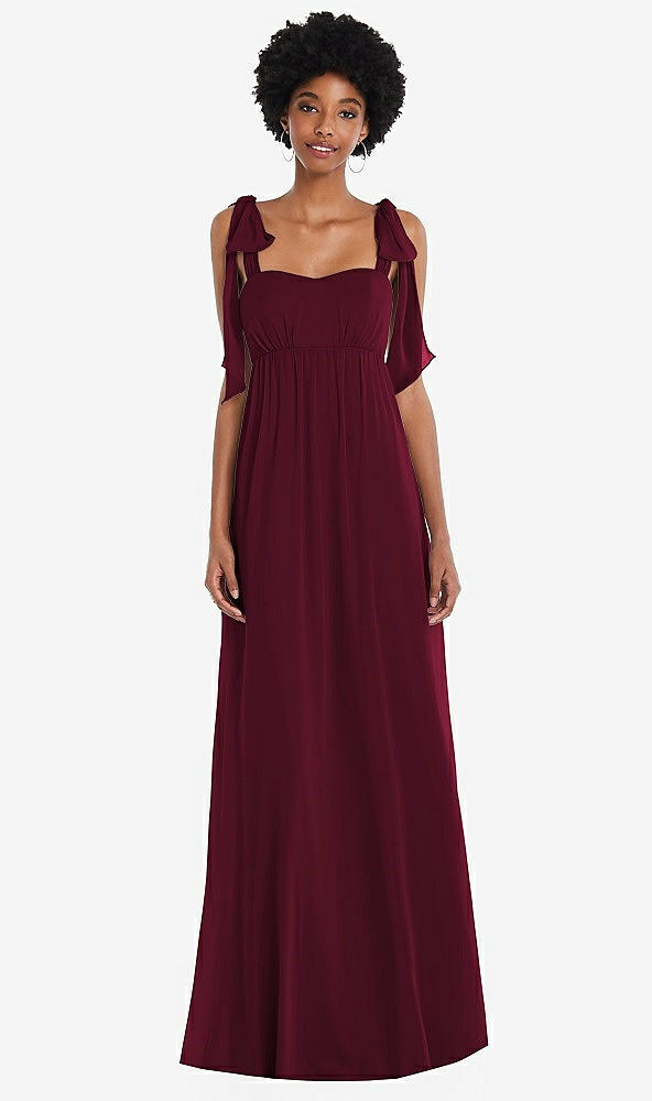 Front View - Cabernet Convertible Tie-Shoulder Empire Waist Maxi Dress