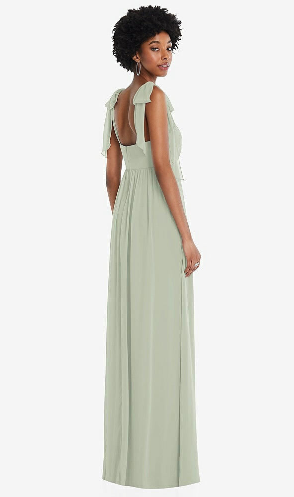 Back View - Celadon Convertible Tie-Shoulder Empire Waist Maxi Dress