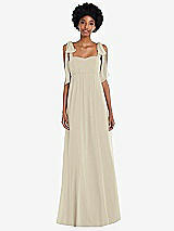 Front View Thumbnail - Champagne Convertible Tie-Shoulder Empire Waist Maxi Dress