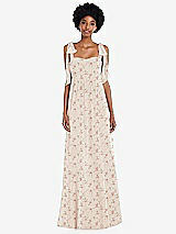 Front View Thumbnail - Coquette Floral Print Convertible Tie-Shoulder Empire Waist Maxi Dress