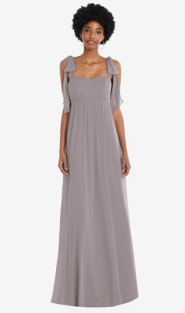 Front View - Cashmere Gray Convertible Tie-Shoulder Empire Waist Maxi Dress