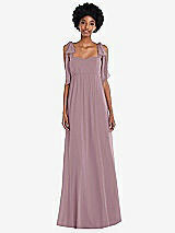 Front View Thumbnail - Dusty Rose Convertible Tie-Shoulder Empire Waist Maxi Dress