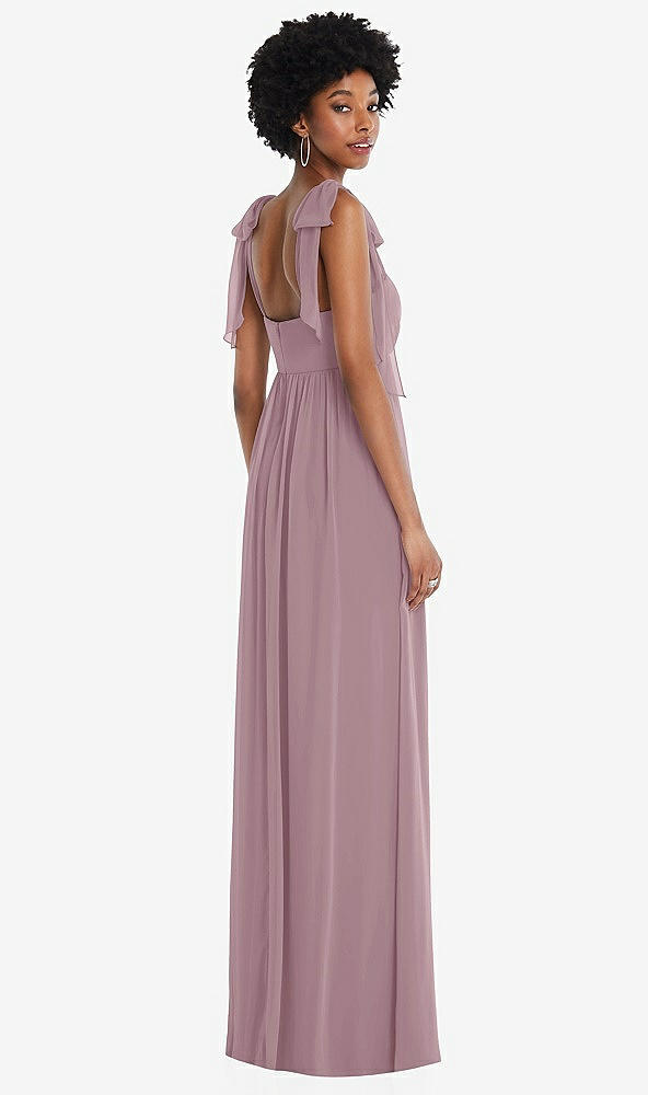 Back View - Dusty Rose Convertible Tie-Shoulder Empire Waist Maxi Dress