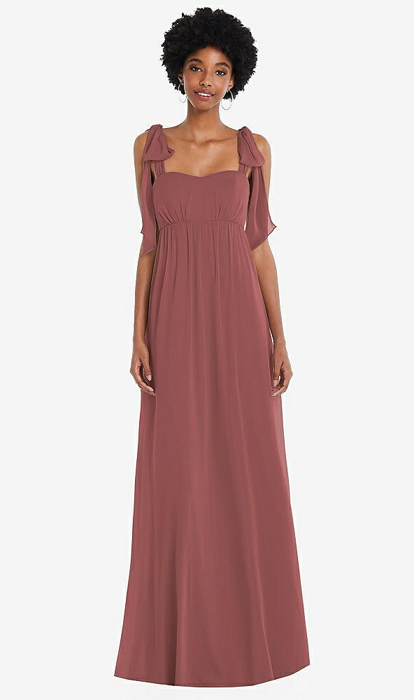 Front View - English Rose Convertible Tie-Shoulder Empire Waist Maxi Dress