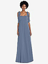 Front View Thumbnail - Larkspur Blue Convertible Tie-Shoulder Empire Waist Maxi Dress