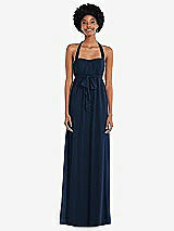 Alt View 1 Thumbnail - Midnight Navy Convertible Tie-Shoulder Empire Waist Maxi Dress