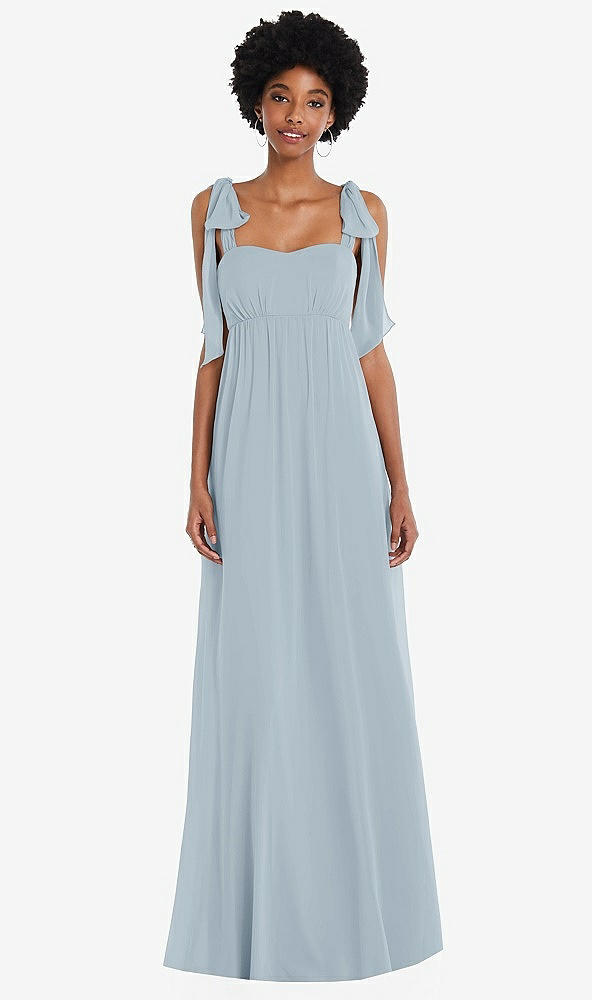 Front View - Mist Convertible Tie-Shoulder Empire Waist Maxi Dress