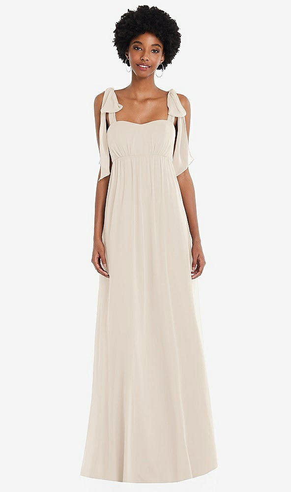 Front View - Oat Convertible Tie-Shoulder Empire Waist Maxi Dress