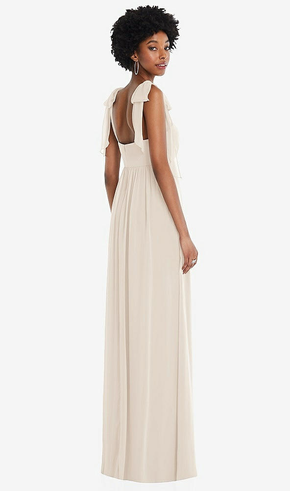 Back View - Oat Convertible Tie-Shoulder Empire Waist Maxi Dress