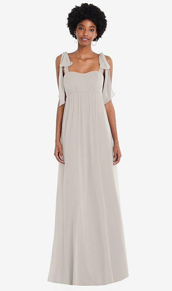 Front View - Oyster Convertible Tie-Shoulder Empire Waist Maxi Dress