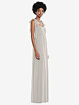 Side View Thumbnail - Oyster Convertible Tie-Shoulder Empire Waist Maxi Dress