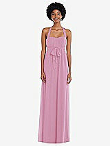 Alt View 1 Thumbnail - Powder Pink Convertible Tie-Shoulder Empire Waist Maxi Dress