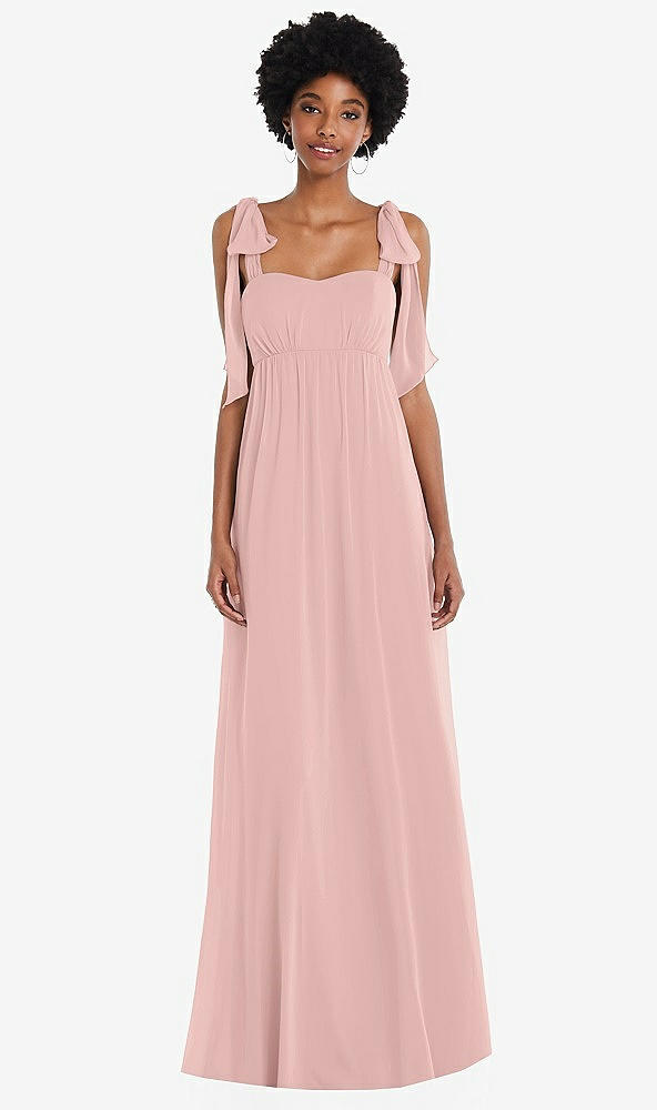 Front View - Rose - PANTONE Rose Quartz Convertible Tie-Shoulder Empire Waist Maxi Dress