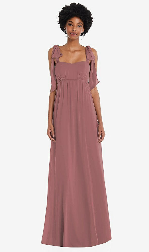 Front View - Rosewood Convertible Tie-Shoulder Empire Waist Maxi Dress