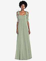 Front View Thumbnail - Sage Convertible Tie-Shoulder Empire Waist Maxi Dress