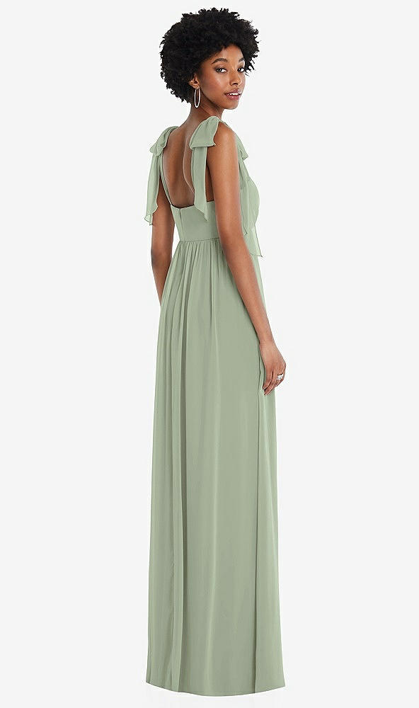 Back View - Sage Convertible Tie-Shoulder Empire Waist Maxi Dress