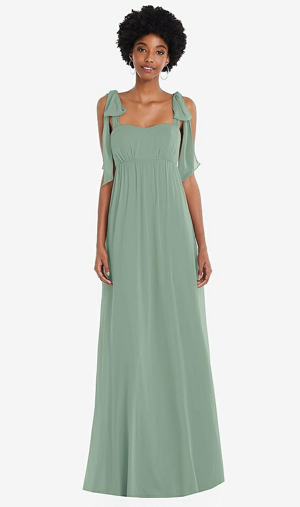 Front View - Seagrass Convertible Tie-Shoulder Empire Waist Maxi Dress