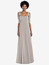 Front View Thumbnail - Taupe Convertible Tie-Shoulder Empire Waist Maxi Dress