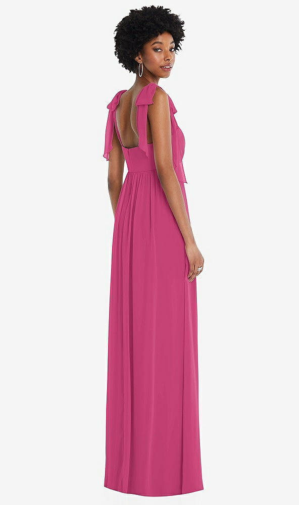 Back View - Tea Rose Convertible Tie-Shoulder Empire Waist Maxi Dress