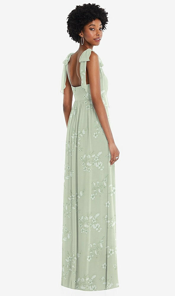 Back View - Vintage Primrose Sage Convertible Tie-Shoulder Empire Waist Maxi Dress