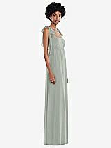 Side View Thumbnail - Willow Green Convertible Tie-Shoulder Empire Waist Maxi Dress