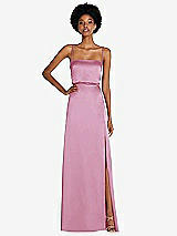 Front View Thumbnail - Powder Pink Low Tie-Back Maxi Dress with Adjustable Skinny Straps