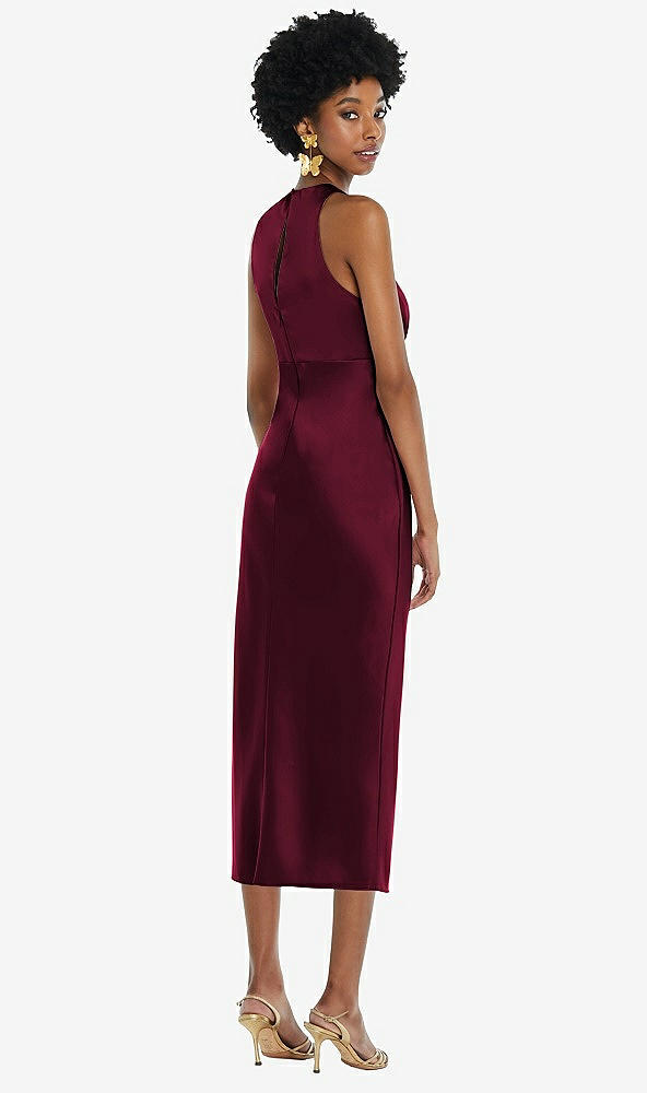 Back View - Cabernet Jewel Neck Sleeveless Midi Dress with Bias Skirt