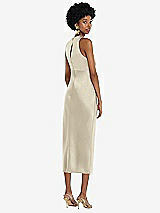 Rear View Thumbnail - Champagne Jewel Neck Sleeveless Midi Dress with Bias Skirt