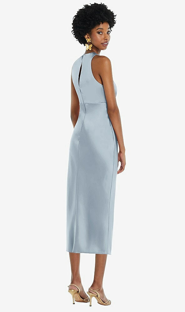 Back View - Mist Jewel Neck Sleeveless Midi Dress with Bias Skirt