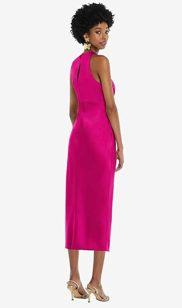 Back View - Think Pink Jewel Neck Sleeveless Midi Dress with Bias Skirt