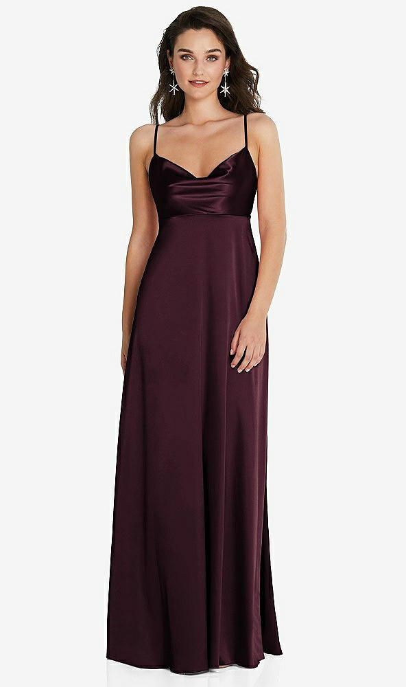 Front View - Bordeaux Cowl-Neck Empire Waist Maxi Dress with Adjustable Straps