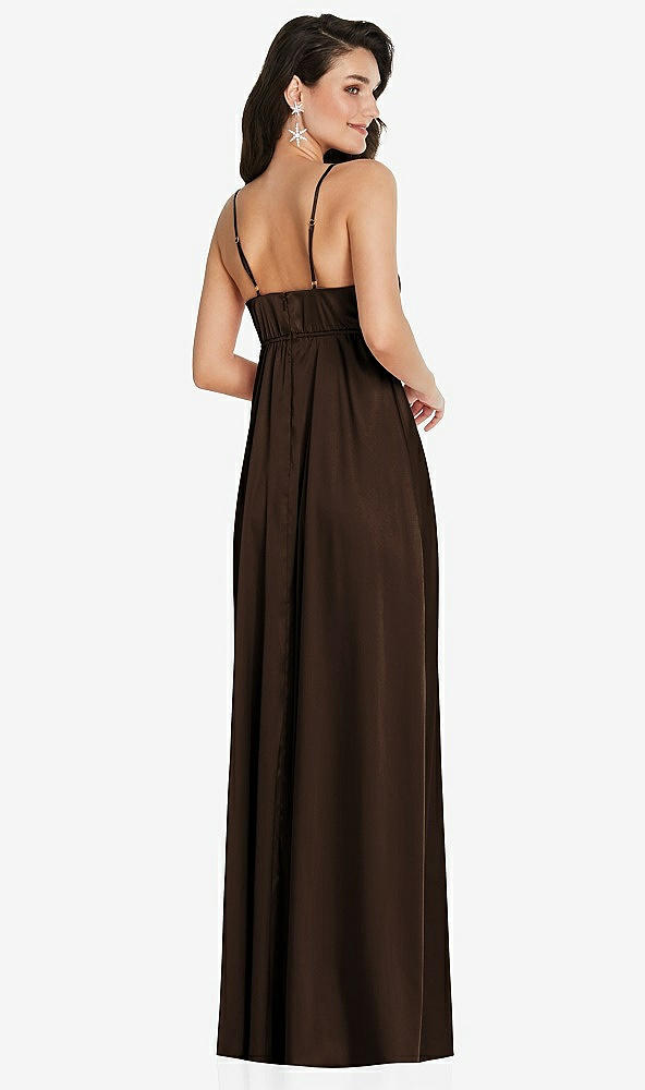 Back View - Espresso Cowl-Neck Empire Waist Maxi Dress with Adjustable Straps