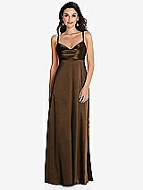 Front View Thumbnail - Latte Cowl-Neck Empire Waist Maxi Dress with Adjustable Straps