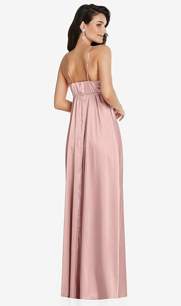 Back View - Rose - PANTONE Rose Quartz Cowl-Neck Empire Waist Maxi Dress with Adjustable Straps