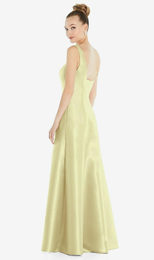 Back View - Butter Yellow Sleeveless Square-Neck Princess Line Gown with Pockets