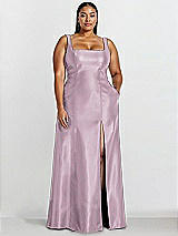 Alt View 1 Thumbnail - Suede Rose Sleeveless Square-Neck Princess Line Gown with Pockets