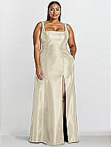 Alt View 1 Thumbnail - Champagne Sleeveless Square-Neck Princess Line Gown with Pockets