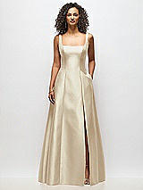 Alt View 3 Thumbnail - Champagne Sleeveless Square-Neck Princess Line Gown with Pockets